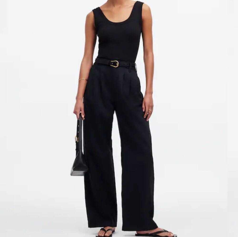 Madewell The Harlow Wide Leg Pant sz 14 Black Twill Pleated High Rise Preppy New